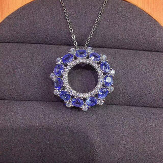 Chishe's new donut super flash natural tanzanite pendant necklace, stylish and personalized s925 sterling silver inlaid ins simple