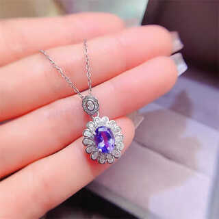 Iosn natural tanzanite pendant women's 925 silver inlaid blue gemstone necklace clavicle chain fashion full diamond temperament gift