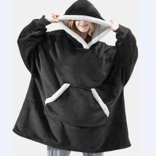 Shan nanwei's new tv lazy blanket huggle hoodie cold-proof clothing hooded nightgown outdoor warm clothing plus velvet tv blanket black one size