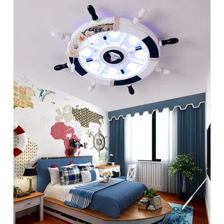 山头林村儿童房吸顶灯创意海盗船舵灯具男孩房间地中海风格卡通卧室灯 白色62CM三色变光遥控分档