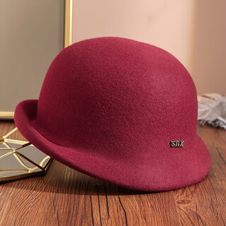 Ptah autumn and winter pure british top hat women's retro beret wool woolen hat shaped hat dome stewardess hat burgundy adjustable
