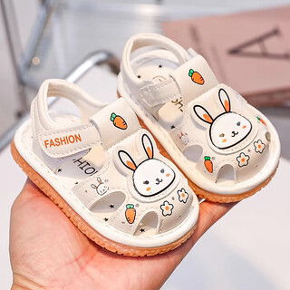 Yupinjia baby toddler shoes summer breathable sandals baby shoes baotou non-slip soft sole shoes for boys and girls 1-3 years old cartoon beige 18 inner length 12.5cm