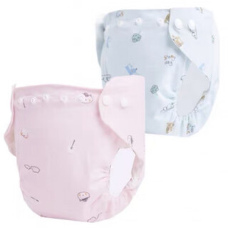 Jueyue baby diaper pure cotton washable meson newborn pants baby and children diaper waterproof and leak-proof urinal pocket 0-18 snap style blue + pink 2 pack l size recommended 18-28 jin jin equals 0.5 kg 6-18 months