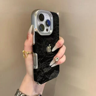 Fanhaoyi autumn and winter new velvet snow mountain pattern suitable for iphone16promax mobile phone case apple 15pro anti-fall protective cover 17pm niche advanced couple model 14 soft anti-fingerprint velvet snow mountain velvet classic black-loog electroplated large hole-soft waxy silicone iphone16promax