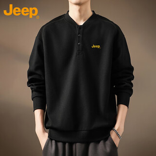 Jeep (jeep) sweatshirt men's spring and autumn long-sleeved casual bottoming shirt henry collar loose top t-shirt men's black 4xl