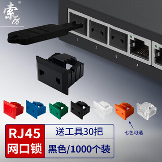 索厉 网口锁 可拆卸网口塞/RJ45端口锁/电脑交换机工控机/工具30把+黑色1000个/外盖式防尘塞/ 20187