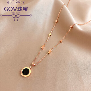 Qian sheng yuan swarovski zirconia small waist plated 18k gold necklace au750 women's 18k color gold double ring diamond light luxury pendant roman numerals 18k rose gold necklace european and american style