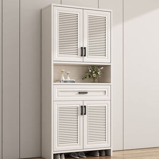 Qu bainian all-aluminum metal shoe cabinet villa entrance outdoor outdoor waterproof sun protection balcony storage foyer outdoor shoe cabinet white four doors one drawer 90*36*200 (not afraid of the sun)