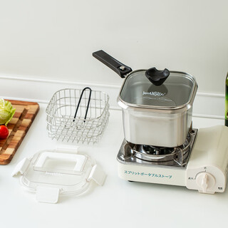 Misanbroo finnish fryer household 316 stainless steel provincial fried chicken nuggets with filter mini camping picnic pot multi-functional cooking pot + glass lid 17cm