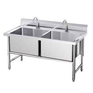 Commercial stainless steel sink, defrost and defrost pool, deepen and enlarge the sink, custom-made single pool, vegetable washing, disinfection, soaking pool, engineering model 120*60*80, double pool depth 23