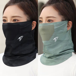 Yumeihan summer men's ear-mounted sunscreen mask neck guard full face long neck guard ice silk cycling fishing outdoor neck cover mask 2 ice camouflage masks black + military green