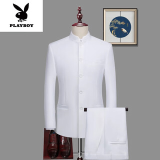 Playboy (playboy) high-end tunic suit men's formal chinese stand collar suit men's chinese wedding dress chinese style suit chinese stand collar white single top l 175 weight 125-135 jin jin equals 0.5 kg