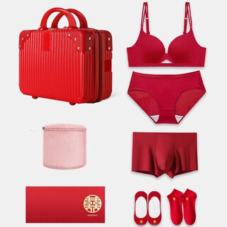 Miss polly red wedding underwear underwear bride groom couple set a pair of small breasts gathered men and girls new wedding box women's underwear set + men's underwear + gift package 2 l women's suit (36/80abc universal) men's underwear 2xl recommended 130-150jin jin equals 0.5 kg