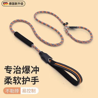 Zhexiang german quality dog traction rope explosion-proof p-chain dog training p-rope kejin fur small, medium and large dog leash 1.8 meters gray orange (double grip) l diameter 1.2cm recommended 25jin jin equals 0.5kg or more