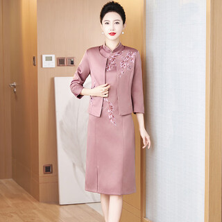 Zi mei qiao spring and autumn wedding mother's dress suit women's high-end slim fashion exquisite embroidered evening dress two-piece set pink purple suit m (recommended 100 jin jin equal to less than 0.5 kg)