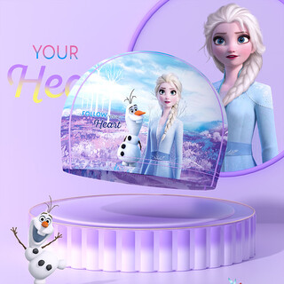 Disney children's swimming cap for boys and girls without tying the head, sun protection fabric, new cute professional swimming equipment for women with long hair, elsa princess purple, one size