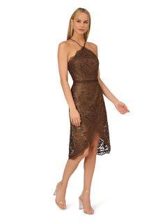 Adrianna papell women's foil lace clip dress, bronze, 8 bronze 8