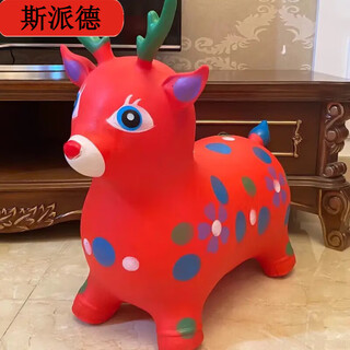 儿童充气跳跳跳马加大加厚稳固小鹿坐骑马音乐宝宝卡通独角兽玩具 C款【音乐款】红色鹿-送充气泵