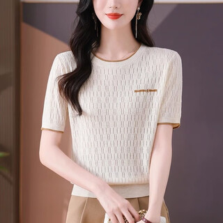 Lingyue Bing Silk Short Sleeve Thin T-shirt for Women in Summer New Slim and Versatile Fashion Design Sexy Sweater Top for Women White M Recommended 95-1105Jin [Jin equals 0.5 kg]