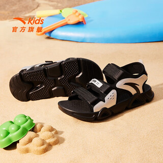 Anta children's sandals men's beach shoes 2025 summer new breathable open toe comfortable arch sandals men's black/silver 6962i-8 38