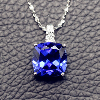Huaiyin fat square pillow-shaped tanzanite sapphire pendant necklace colorful pink fused tanzanite square pendant sterling silver women's jewelry white gold (with chain)