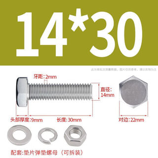Parrot 304 stainless steel external hexagonal screw bolt set with nut full thread long screw m3m4m5m6m8m10m12 m14 thread diameter 14mm 2 sets length 190mm