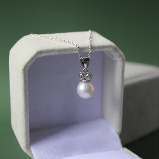 Shengbei huakai childhood natural freshwater pearl clavicle chain crown pendant s925 silver necklace round strong light ak simple female pearl 8-8.5mm, necklace length 45cm