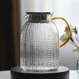 German imported quality wheat ear pattern cold kettle high borosilicate glass stainless steel lid juice jug household transparent glass cold kettle 1.8l transparent wheat ear kettle