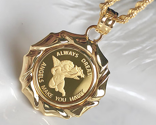 Gu ran double-sided angel baby lucky gold coin pendant for women 18k gold inlaid ins style retro coin necklace no. 1/25 double-sided angel gold coin pendant