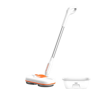Smart household electric mop, sweep and mop all-in-one handheld wireless electric two-wheel rotating floor scrubber, white + bucket