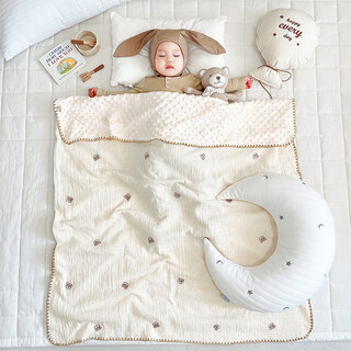 Wen yijia customized bean blanket baby blanket baby blanket newborn gauze quilt children kindergarten blanket spring and autumn thin quilt 100*70cm double layer bear head (0-1 years old) 252