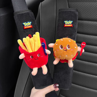 Selected car seat belt shoulder pads, cartoon children's seat belts, anti-stranglehold seat belts, decorative car supplies, practical, a pair of black, two toy french fries spoons, burger spoons
