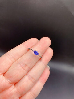 Hunter 925 silver platinum-plated four-claw simple horizontal inlaid natural tanzanite ring creative versatile open ring