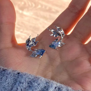 Yinbaolan mosquito incense disc ear clips cold wind gradient blue goldfish earrings niche unique love and deep space qi yu peripheral earrings non-pierced ear clips-2 pack