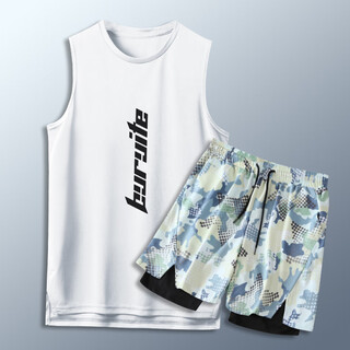 Buruite swimsuit suit men's summer vest swimming trunks anti-embarrassment swimming trunks adult tops water park quick-drying sun protection abstract camouflage suit - white new style anti-embarrassment m recommended weight 90-120 jin jin equals 0.5 kg