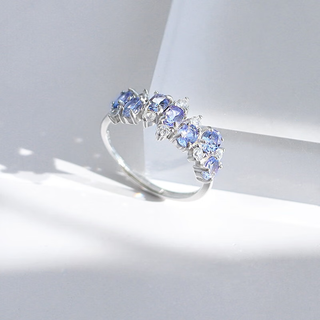 Qianjun <binglan> retro light luxury celebrity style niche design cool feeling inlaid with natural tanzanite ring gift for women <binglan> tanzanite opening adjustable