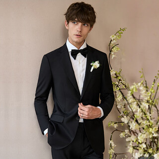 Guillaume de mons aojia suit suit men's pure wool business formal wear summer groom wedding dress black suit men's jacket black top + trousers 46