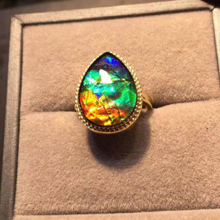 Jinqi canadian new other/other natural crystal/semi-precious stone 501-800 yuan gold ring ammolite stone ring