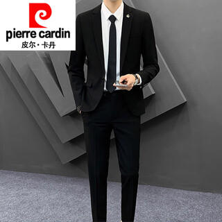 Pierre cardin (pierre cardin) casual small blazer men's suit suit spring wedding professional dress fit and handsome three-piece new product 9825 black suit l 110-120jin jin equals 0.5 kg