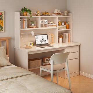 Ganmu desk study table bookcase integrated computer desk desktop home student writing with bookshelf desk desk standard model warm white 120cm enlarged single table