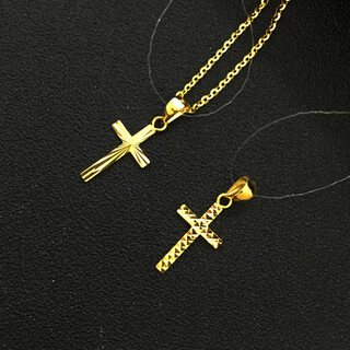 Oemg mini cross 18k gold pendant gold rose gold au750 white gold without necklace single pendant stacked for women 18k gold front and back are rice pattern