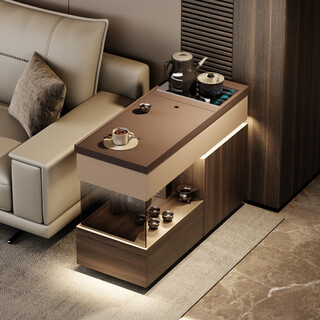 Yanxiju italian style mobile coffee table cabinet with kettle integrated tea table sofa side cabinet side table high-end small tea table home living room mobile side table + plug row + drain bucket + kettle