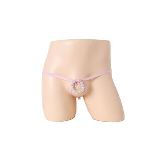 Men's self-making underwear sexy underwear boys men's self-making underwear thong underwear bead chain ring pink color men's self-making underwear one size