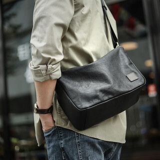 Masino 2025 new brand shoulder bag men's crossbody bag fashion casual simple genuine leather bag commuter backpack trendy brand black
