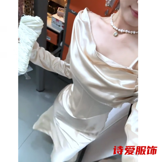 Stunning elegant ladylike ladylike chic banquet dress one-shoulder swing collar dress women's slim fishtail skirt dress s