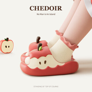 Chedoir cartoon apple children's slippers for boys and girls summer parent-child antibacterial eva anti-slip indoor household slippers summer red apple 22 cm inner length 220 approximately 34-35 size foot wear
