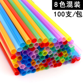 Baichao colorful creative handmade flower production diy straws children's kindergarten disposable juice drink plastic straight tube color 0.6*26cm straight tube 100 pieces