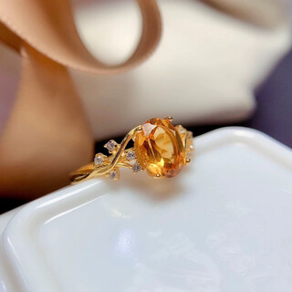 China university of geosciences jewelry s925 sterling silver natural brazilian citrine ring for women 6*8mm