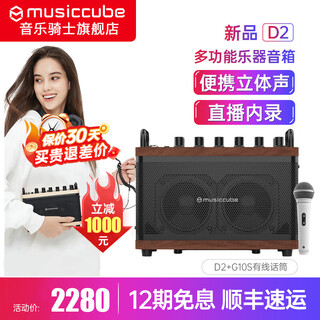 Music knight d2 musical instrument speaker stringless guitar playing electric blowpipe saxophone special portable bluetooth live broadcast internal recording d2 oak brown + g10s wired microphone