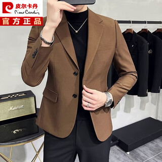 皮尔卡丹2025新款男士轻熟风西装外套棕色复古休闲西服修身高质感外搭上衣 棕色高质感西服 单件外套 XL 130-145斤